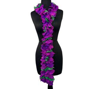 Hand-Knitted Ruffle Scarf In Vibrant Purple & Green